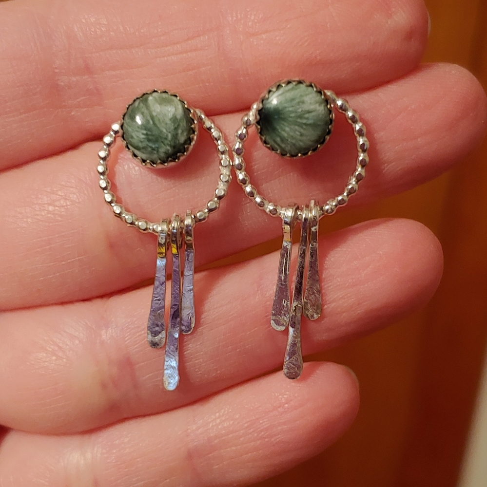Sterling Silver and Green Seraphinite Dangle Earrings